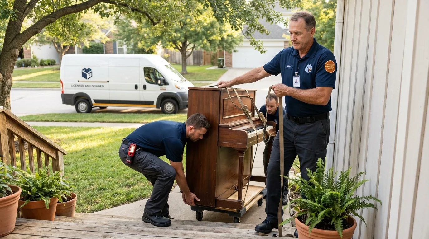 Licensed piano movers securing grand piano in Conshohocken, PA