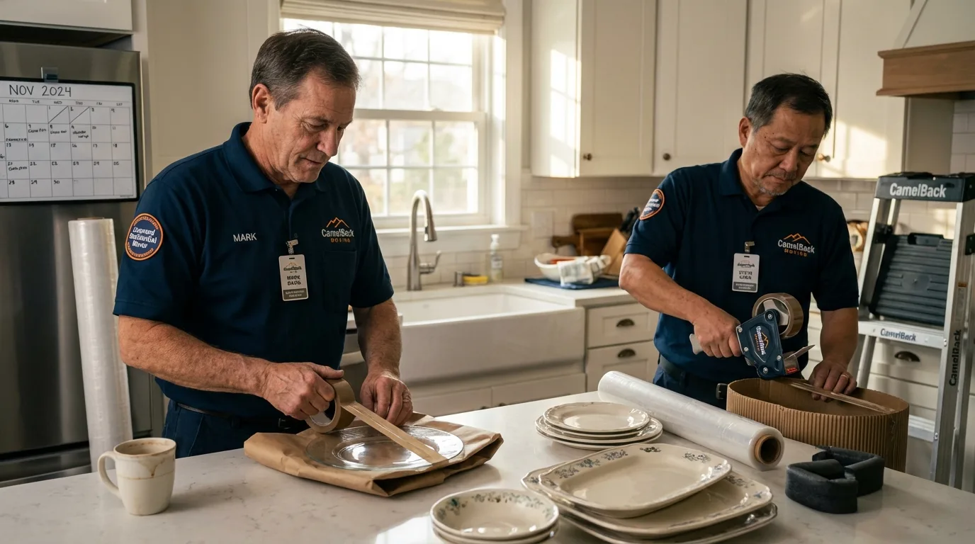 Professional crew packing kitchen dishware in Conshohocken, PA